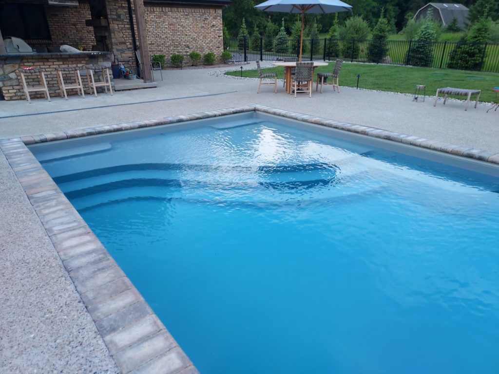Thursday fiberglass pool. Aspen 16' x 40 Diamond color. Clarkston Michigan